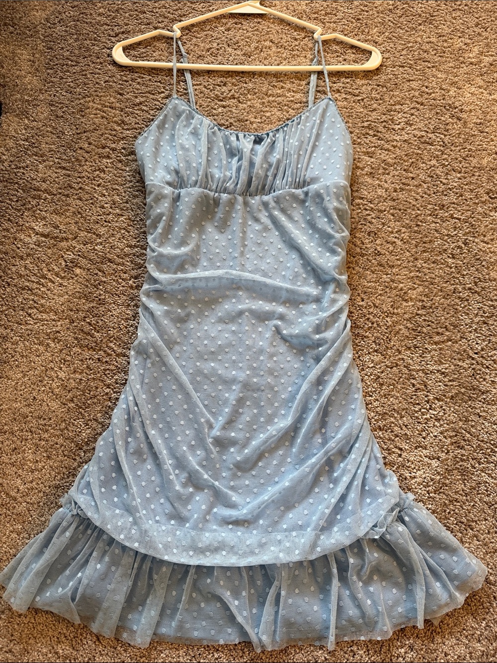 Altar'd State Light Blue Swiss Dot Mini Dress with Ruffle Hem